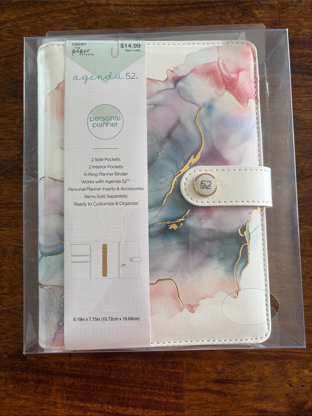 Agenda Personal Planner - White Marble with Pink, Blue & Gold Accents